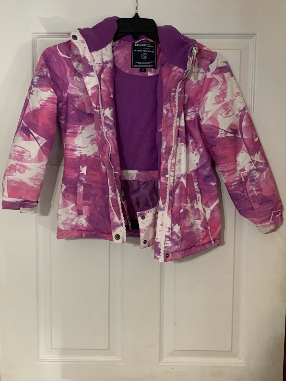 Girls' Pink & Purple Printed Winter Jacket